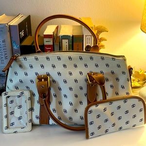 Vintage white and blue Dooney and Burke purse set